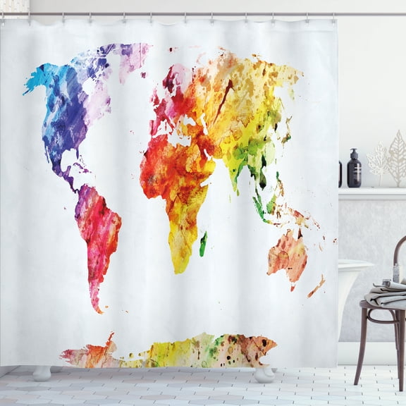 Ambesonne Colorful Shower Curtain, World Map Grunge Style, 69"Wx70"L, Multicolor