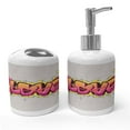 thumbnail image 1 of Ambesonne Colorful Soap Dispenser & Toothbrush Holder Set, Love Words on Brick, 2 Pcs, Yellow Beige Pink, 1 of 6