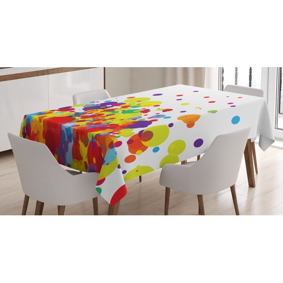 Ambesonne Colorful Tablecloth Rectangular Table Cover, Abstract Circle Rounds, 60"x84", Multicolor