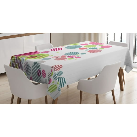 Ambesonne Colorful Tablecloth Rectangular Table Cover, Abstract Striped Dots, 52"x70", Multicolor
