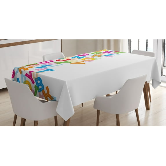 Ambesonne Colorful Tablecloth Rectangular Table Cover, Alphabet Lettering, 60"x90", Multicolor