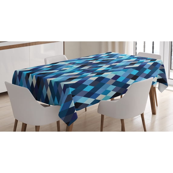 Ambesonne Colorful Tablecloth Rectangular Table Cover, Blue Toned Hexagons, 52"x70", Multicolor
