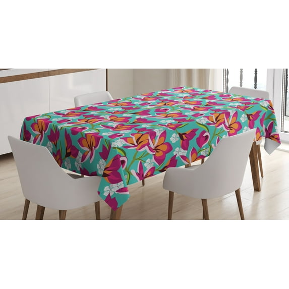 Ambesonne Colorful Tablecloth Rectangular Table Cover, Botanic Spring Pattern, 60"x84", Multicolor