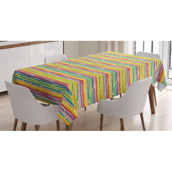 Ambesonne Colorful Tablecloth Rectangular Table Cover, Brush Marks Design, 60"x84", Multicolor