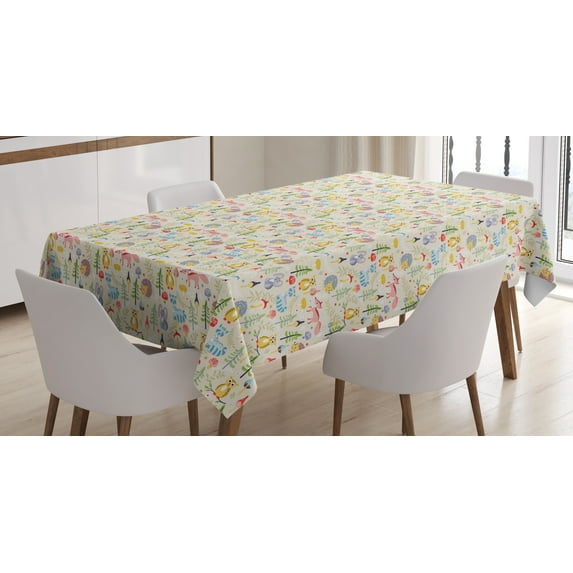 Ambesonne Colorful Tablecloth Rectangular Table Cover, Cartoon Animals Tree, 60"x90", Multicolor