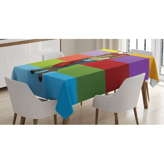 Ambesonne Colorful Tablecloth Rectangular Table Cover, Cartoon Fox Fashion Funny, 52"x70", Multicolor
