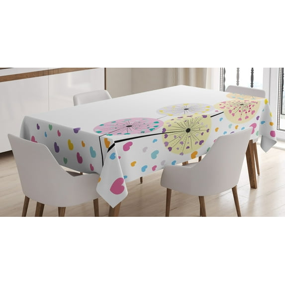 Ambesonne Colorful Tablecloth Rectangular Table Cover, Cartoon Pastel Look Hearts, 60"x84", White Multicolor