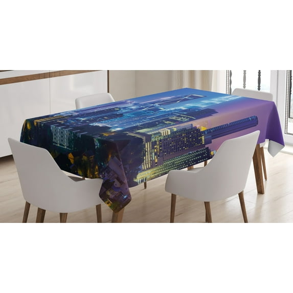 Ambesonne Colorful Tablecloth Rectangular Table Cover, Cityscape Kuala, 60"x90", Multicolor