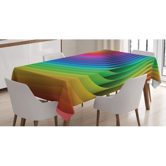Ambesonne Colorful Tablecloth Rectangular Table Cover, Color Wave Curls Art, 52"x70", Multicolor