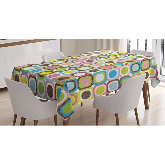 Ambesonne Colorful Tablecloth Rectangular Table Cover, Cubes Inner Circles, 60"x84", Multicolor