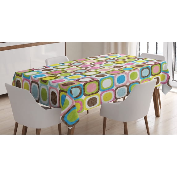 Ambesonne Colorful Tablecloth Rectangular Table Cover, Cubes Inner Circles, 60"x90", Multicolor