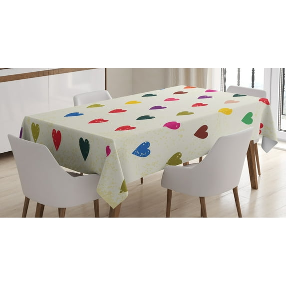Ambesonne Colorful Tablecloth Rectangular Table Cover, Distressed Hearts Love, 52"x70", Multicolor