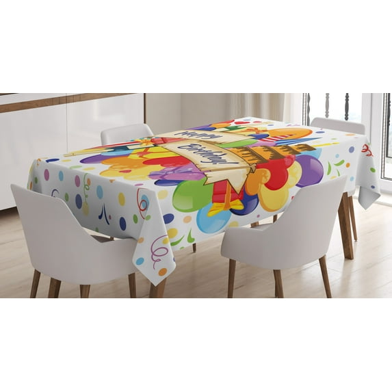 Ambesonne Colorful Tablecloth Rectangular Table Cover, Drinks Cake Balloons, 60"x84", Multicolor