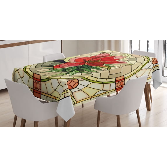 Ambesonne Colorful Tablecloth Rectangular Table Cover, Flower Lily Leaves, 52"x70", Multicolor