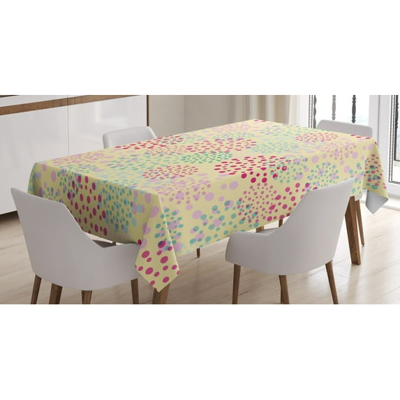 Ambesonne Colorful Tablecloth Rectangular Table Cover, Flowers Polka Dots, 60"x90", Multicolor