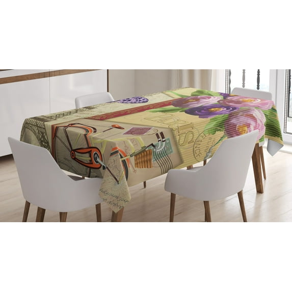 Ambesonne Colorful Tablecloth Rectangular Table Cover, French Landmarks Tower, 60"x84", Multicolor