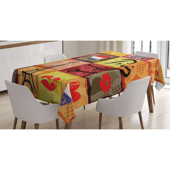 Ambesonne Colorful Tablecloth Rectangular Table Cover, French Paris Collage, 60"x84", Multicolor