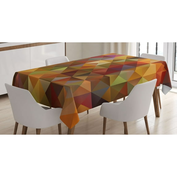 Ambesonne Colorful Tablecloth Rectangular Table Cover, Grid Mosaic Geometric, 60"x90", Brown and Marigold