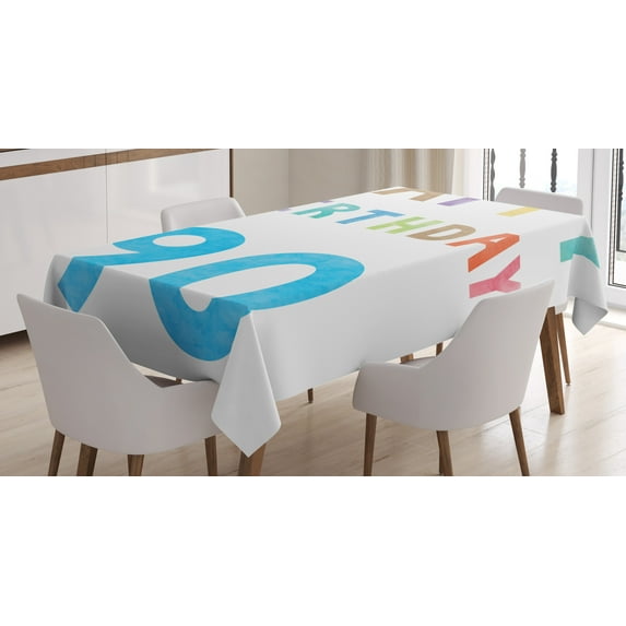Ambesonne Colorful Tablecloth Rectangular Table Cover, Happy 90th Birthday, 52"x70", Multicolor