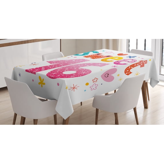 Ambesonne Colorful Tablecloth Rectangular Table Cover, Hearts Flowers, 60"x90", Multicolor