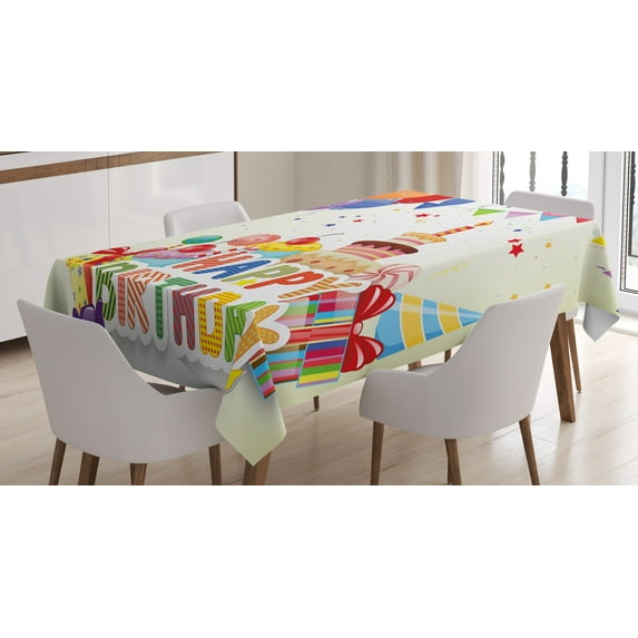 Ambesonne Colorful Tablecloth Rectangular Table Cover, Hearts Funny Cupcakes, 60"x90", Multicolor