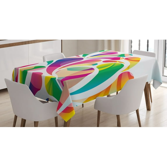 Ambesonne Colorful Tablecloth Rectangular Table Cover, Leaf Shape Vivid Forms, 52"x70", Multicolor