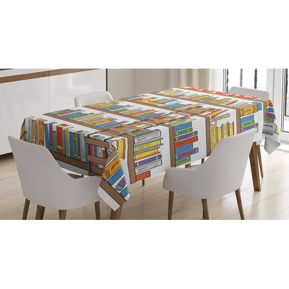 Ambesonne Colorful Tablecloth Rectangular Table Cover, Library Ladder, 60"x84", Multicolor