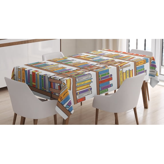 Ambesonne Colorful Tablecloth Rectangular Table Cover, Library Ladder, 60"x90", Multicolor