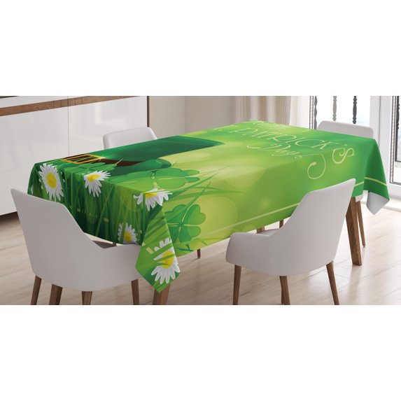Ambesonne Colorful Tablecloth Rectangular Table Cover, Lucky Shamrock, 60"x90", Green