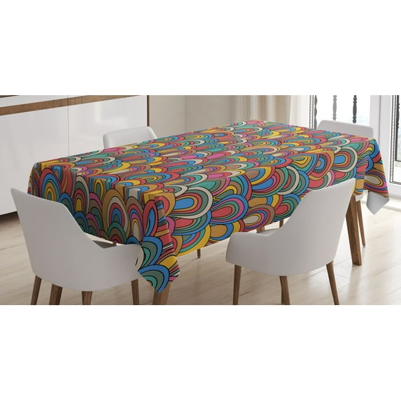 Ambesonne Colorful Tablecloth Rectangular Table Cover, Nautical Wave Design, 60"x84", Multicolor