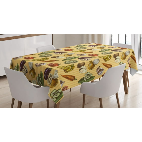Ambesonne Colorful Tablecloth Rectangular Table Cover, Sketchy Vegetables, 60"x90", Multicolor