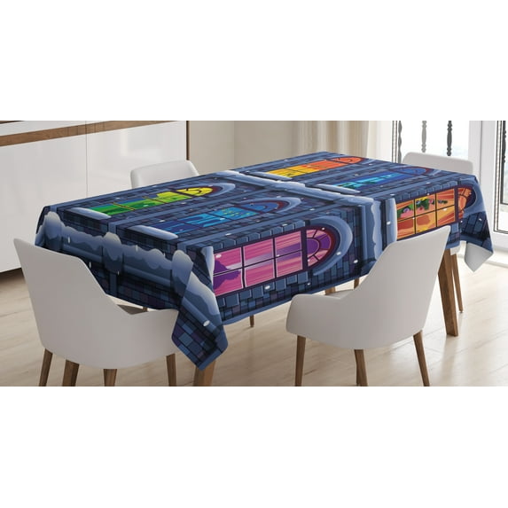 Ambesonne Colorful Tablecloth Rectangular Table Cover, Snowy Winter Night, 52"x70", Multicolor