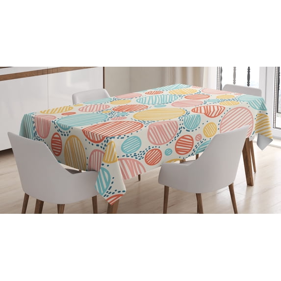 Ambesonne Colorful Tablecloth Rectangular Table Cover, Striped Circles Pastel, 60"x84", Multicolor