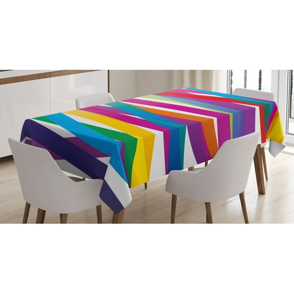 Ambesonne Colorful Tablecloth Rectangular Table Cover, Vibrant Ribbon Design, 60"x90", Multicolor