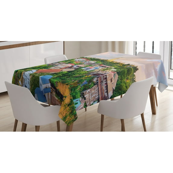 Ambesonne Colorful Tablecloth Rectangular Table Cover, Village Skyline Scene, 60"x84", Multicolor