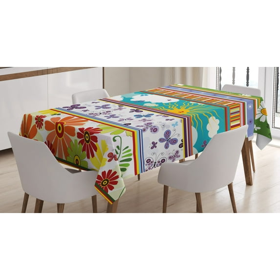 Ambesonne Colorful Tablecloth Rectangular Table Cover, Vivid Daisies Sun, 60"x90", Multicolor