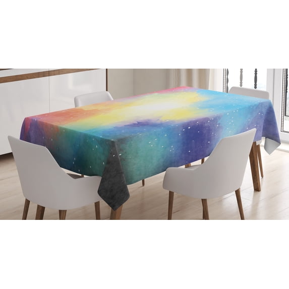 Ambesonne Colorful Tablecloth Rectangular Table Cover, Watercolor Star Galaxy, 52"x70", Multicolor