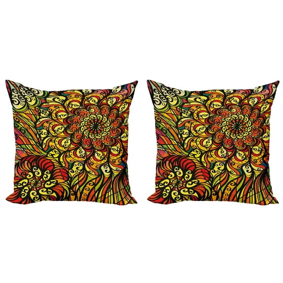 Ambesonne Colorful Throw Pillow Cover 2 Pack, Abstract Curly Floral, 24", Multicolor