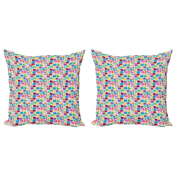 Ambesonne Colorful Throw Pillow Cover 2 Pack, Abstract Mosaic Tile, 16", Multicolor