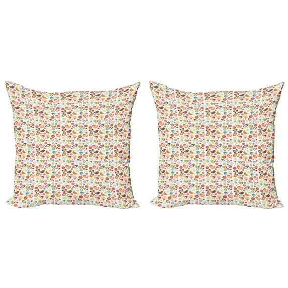 Ambesonne Colorful Throw Pillow Cover 2 Pack, Abstract Ornamental Birds, 18", Multicolor