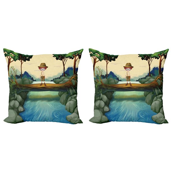Ambesonne Colorful Throw Pillow Cover 2 Pack, Adventurous on Trunk, 16", Multicolor