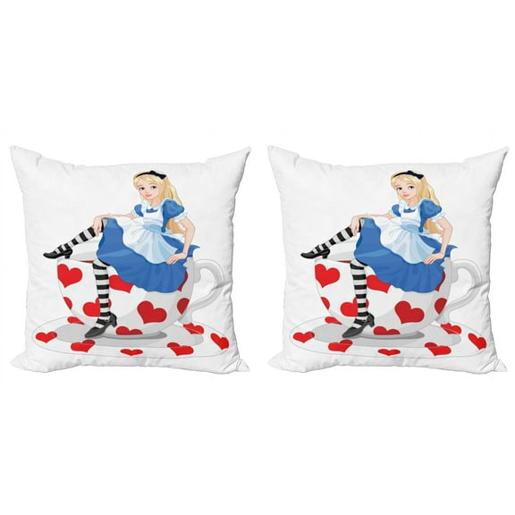 Ambesonne Colorful Throw Pillow Cover 2 Pack, Alice with Cup, 18", Multicolor