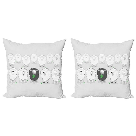 Ambesonne Colorful Throw Pillow Cover 2 Pack, Aligned Flock of Sheep, 24", Fern Green Grey