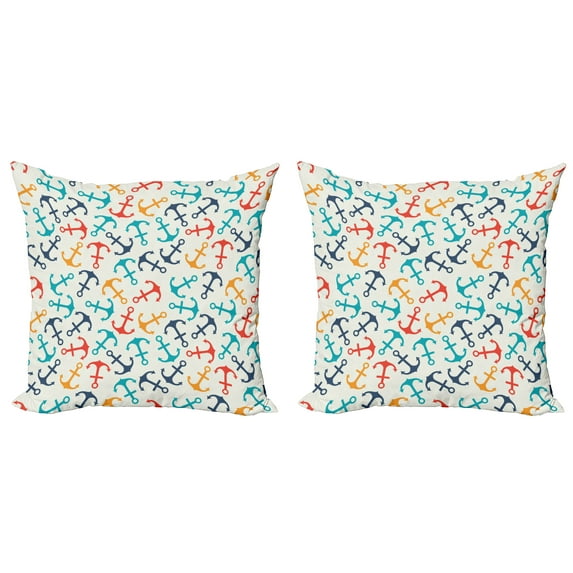Ambesonne Colorful Throw Pillow Cover 2 Pack, Anchor Shape in Lines, 16", Beige Multicolor