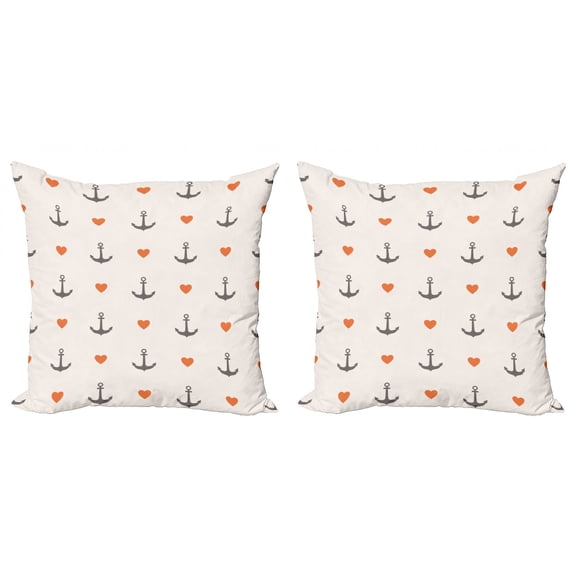 Ambesonne Colorful Throw Pillow Cover 2 Pack, Anchors and Hearts, 24", Vermilion Grey