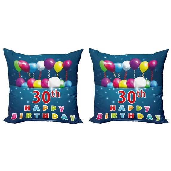 Ambesonne Colorful Throw Pillow Cover 2 Pack, Balloons Curly Ribbon, 16", Multicolor