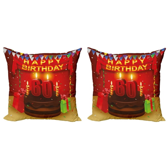 Ambesonne Colorful Throw Pillow Cover 2 Pack, Birthday Party Cakes, 24", Multicolor