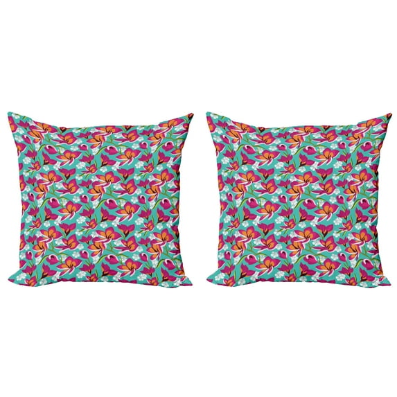 Ambesonne Colorful Throw Pillow Cover 2 Pack, Botanic Spring Pattern, 16", Multicolor