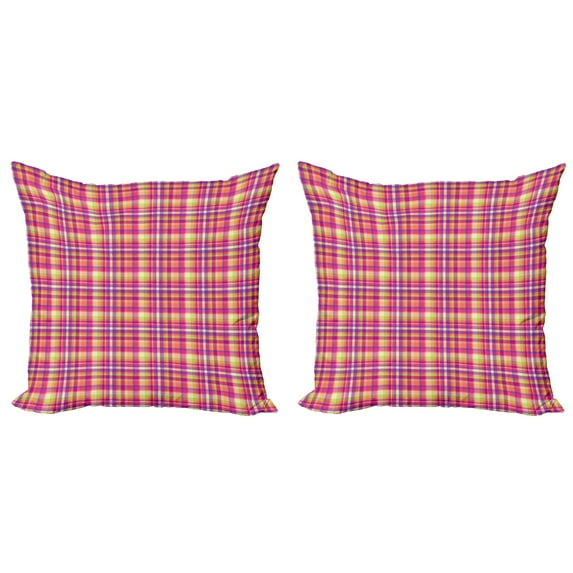 Ambesonne Colorful Throw Pillow Cover 2 Pack, Checkered Pixel Squares, 24", Multicolor