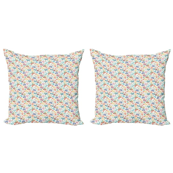 Ambesonne Colorful Throw Pillow Cover 2 Pack, Clothes Train Cartoon Art, 16", Multicolor